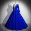 Vintage / Retro Royal Blue Beading Sequins Prom Dresses 2024 Ball Gown V-Neck Long Sleeve Floor-Length / Long Prom Formal Dresses