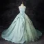Chic / Beautiful Mint Green Lace Flower Prom Dresses 2024 A-Line / Princess Strapless Sleeveless Backless Sweep Train Prom Formal Dresses