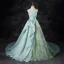 Chic / Beautiful Mint Green Lace Flower Prom Dresses 2024 A-Line / Princess Strapless Sleeveless Backless Sweep Train Prom Formal Dresses