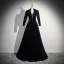 Vintage / Retro Black Velvet Prom Dresses 2024 Ball Gown High Neck Long Sleeve Floor-Length / Long Prom Formal Dresses