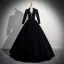 Vintage / Retro Black Velvet Prom Dresses 2024 Ball Gown High Neck Long Sleeve Floor-Length / Long Prom Formal Dresses
