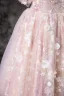 Chic / Beautiful Blushing Pink Pearl Sequins Lace Flower Prom Dresses 2024 A-Line / Princess Off-The-Shoulder Short Sleeve Backless Floor-Length / Long Formal Dresses