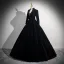 Vintage / Retro Black Velvet Prom Dresses 2024 Ball Gown High Neck Long Sleeve Floor-Length / Long Prom Formal Dresses