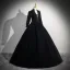 Vintage / Retro Black Velvet Prom Dresses 2024 Ball Gown High Neck Long Sleeve Floor-Length / Long Prom Formal Dresses