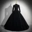 Vintage / Retro Black Velvet Prom Dresses 2024 Ball Gown High Neck Long Sleeve Floor-Length / Long Prom Formal Dresses