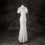 Elegant White Lace Flower Prom Dresses 2024 Trumpet / Mermaid High Neck Short Sleeve Floor-Length / Long Prom Formal Dresses