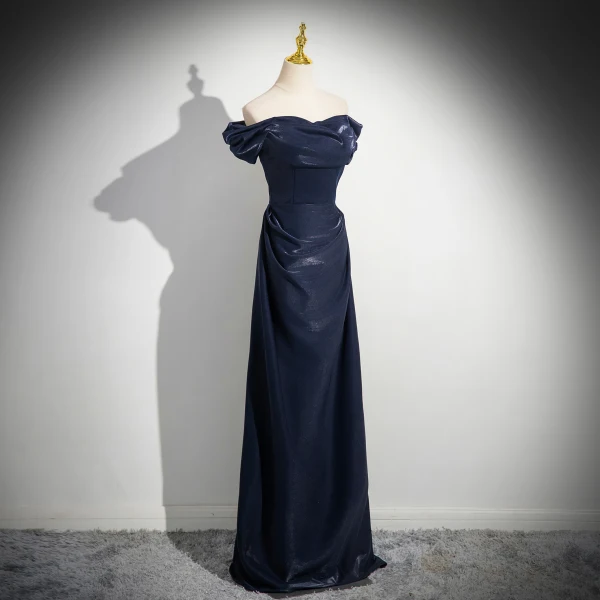 navy blue empire dress Elegant A-Line Empire Waist Midi Length Chiffon Sequin Dresses Sleevel main image 1