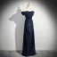 Elegant Navy Blue Empire Evening Dresses 2024 Off-The-Shoulder Sleeveless Backless Floor-Length / Long Evening Party Formal Dresses