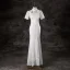 Elegant White Lace Flower Prom Dresses 2024 Trumpet / Mermaid High Neck Short Sleeve Floor-Length / Long Prom Formal Dresses