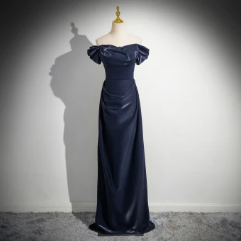 Elegant Navy Blue Empire Evening Dresses 2024 Off The Shoulder Sleeveless Backless Floor Length Long Evening Party Formal Dresses