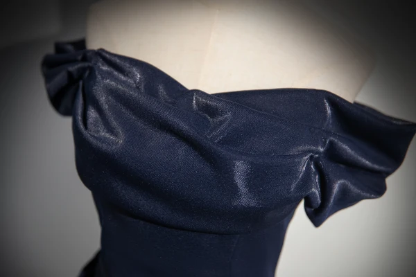 Elegant Navy Blue Empire Evening Dresses 2024 Off-The-Shoulder Sleeveless Backless Floor-Length / Long Evening Party Formal Dresses