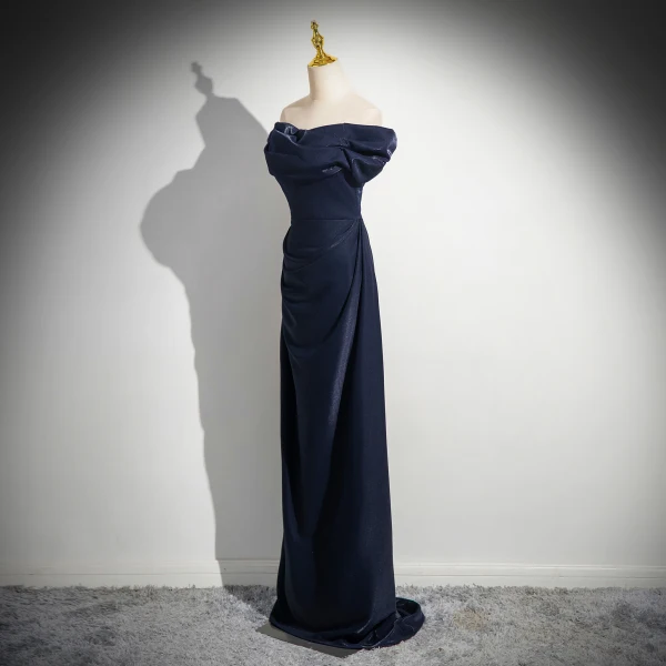 Elegant Black Empire Evening Dresses 2024 Off-The-Shoulder Sleeveless Backless Floor-Length / Long Evening Party Formal Dresses