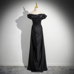 Élégant Noire Empire Robe De Soirée 2024 De L Épaule Sans Manches Dos Nu Longue Soirée Robe De Ceremonie