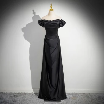 Élégant Noire Empire Robe De Soirée 2024 De L Épaule Sans Manches Dos Nu Longue Soirée Robe De Ceremonie