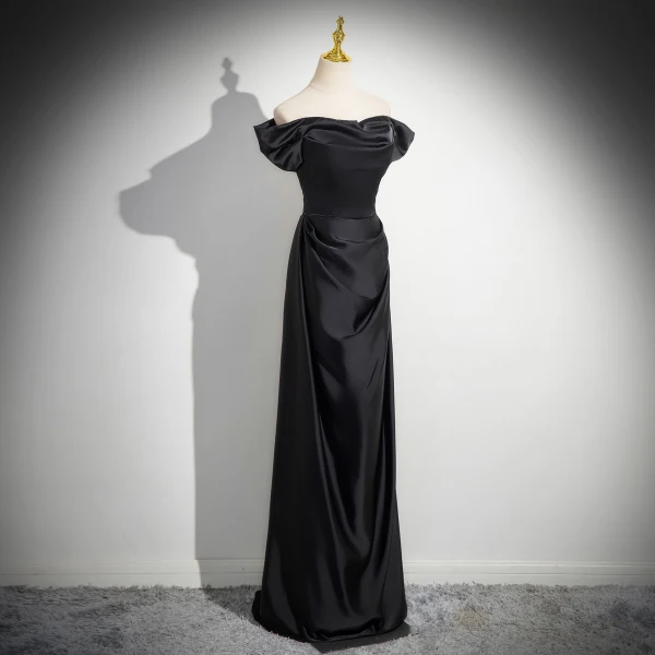 Elegant Black Empire Evening Dresses 2024 Off-The-Shoulder Sleeveless Backless Floor-Length / Long Evening Party Formal Dresses