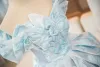 Eleganckie Błękitne Druk Cekinami Sukienki Na Bal 2024 Suknia Balowa Przy Ramieniu Kótkie Rękawy Bez Pleców Długie Bal Sukienki Wizytowe