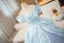Elegante Himmelblau Drucken Glanz Ballkleider 2024 Ballkleid Off Shoulder Kurze Ärmel Rückenfreies Lange Ball Festliche Kleider