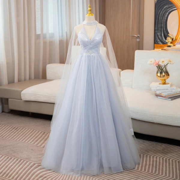 Chic / Beautiful Grey Sequins Prom Dresses 2024 Ball Gown High Neck Sleeveless Backless Floor-Length / Long Prom Formal Dresses