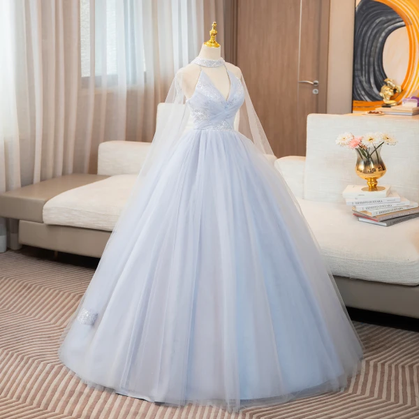 Chic / Beautiful Grey Sequins Prom Dresses 2024 Ball Gown High Neck Sleeveless Backless Floor-Length / Long Prom Formal Dresses