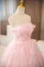 Elegant Blushing Pink Appliques Prom Dresses 2024 Ball Gown Strapless Sleeveless Backless Floor-Length / Long Prom Formal Dresses