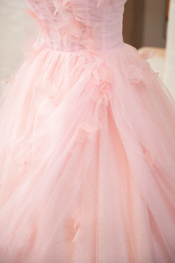 Elegant Blushing Pink Appliques Prom Dresses 2024 Ball Gown Strapless Sleeveless Backless Floor-Length / Long Prom Formal Dresses