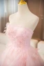 Elegant Blushing Pink Appliques Prom Dresses 2024 Ball Gown Strapless Sleeveless Backless Floor-Length / Long Prom Formal Dresses