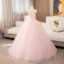 Elegant Blushing Pink Appliques Prom Dresses 2024 Ball Gown Strapless Sleeveless Backless Floor-Length / Long Prom Formal Dresses