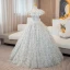 Fashion Champagne Sequins Tassel Prom Dresses 2024 Ball Gown Square Neckline Bow Short Sleeve Backless Floor-Length / Long Prom Formal Dresses