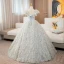 Fashion Champagne Sequins Tassel Prom Dresses 2024 Ball Gown Square Neckline Bow Short Sleeve Backless Floor-Length / Long Prom Formal Dresses