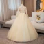 Bling Bling Champagne Perlage Paillettes Robe De Bal 2024 Robe Boule Encolure Carrée Manches Longues Dos Nu Noeud Longue Promo Robe De Ceremonie