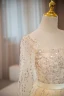 Bling Bling Champagne Perlage Paillettes Robe De Bal 2024 Robe Boule Encolure Carrée Manches Longues Dos Nu Noeud Longue Promo Robe De Ceremonie