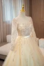 Bling Bling Champagne Perlage Paillettes Robe De Bal 2024 Robe Boule Encolure Carrée Manches Longues Dos Nu Noeud Longue Promo Robe De Ceremonie