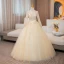 Bling Bling Champagne Perlage Paillettes Robe De Bal 2024 Robe Boule Encolure Carrée Manches Longues Dos Nu Noeud Longue Promo Robe De Ceremonie