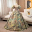 Unusual Multi-Colors Appliques Prom Dresses 2024 Ball Gown Square Neckline Puffy Short Sleeve Backless Floor-Length / Long Prom Formal Dresses