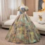 Unusual Multi-Colors Appliques Prom Dresses 2024 Ball Gown Square Neckline Puffy Short Sleeve Backless Floor-Length / Long Prom Formal Dresses