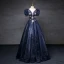Vintage / Retro Navy Blue Fall Winter Glitter Evening Dresses  2023 Ball Gown Scoop Neck Beading Sequins Short Sleeve Backless Floor-Length / Long Evening Party Formal Dresses