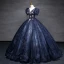 Vintage / Retro Navy Blue Fall Winter Glitter Evening Dresses  2023 Ball Gown Scoop Neck Beading Sequins Short Sleeve Backless Floor-Length / Long Evening Party Formal Dresses