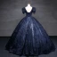 Vintage / Retro Navy Blue Fall Winter Glitter Evening Dresses  2023 Ball Gown Scoop Neck Beading Sequins Short Sleeve Backless Floor-Length / Long Evening Party Formal Dresses