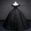 Elegant Black Printing Tassel Prom Dresses 2023 Ball Gown Off-The-Shoulder Short Sleeve Backless Floor-Length / Long Prom Formal Dresses