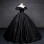 Elegant Black Printing Tassel Prom Dresses 2023 Ball Gown Off-The-Shoulder Short Sleeve Backless Floor-Length / Long Prom Formal Dresses