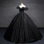 Elegant Black Printing Tassel Prom Dresses 2023 Ball Gown Off-The-Shoulder Short Sleeve Backless Floor-Length / Long Prom Formal Dresses