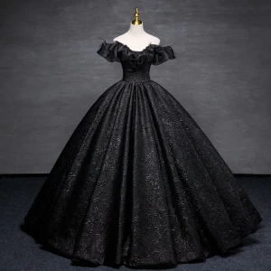 Elegant Black Printing Tassel Prom Dresses 2023 Ball Gown Off The Shoulder Short Sleeve Backless Floor Length Long Prom Formal Dresses