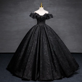 Elegant Black Printing Tassel Prom Dresses 2023 Ball Gown Off The Shoulder Short Sleeve Backless Floor Length Long Prom Formal Dresses