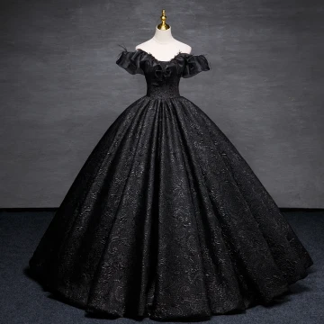 Elegant Black Printing Tassel Prom Dresses 2023 Ball Gown Off The Shoulder Short Sleeve Backless Floor Length Long Prom Formal Dresses