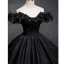 Elegant Black Printing Tassel Prom Dresses 2023 Ball Gown Off-The-Shoulder Short Sleeve Backless Floor-Length / Long Prom Formal Dresses