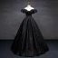 Elegant Black Printing Tassel Prom Dresses 2023 Ball Gown Off-The-Shoulder Short Sleeve Backless Floor-Length / Long Prom Formal Dresses