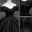 Elegant Black Printing Tassel Prom Dresses 2023 Ball Gown Off-The-Shoulder Short Sleeve Backless Floor-Length / Long Prom Formal Dresses