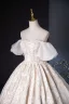 Élégant Champagne Perlage Glitter Robe De Bal 2024 Robe Boule De l'épaule Manches Courtes Dos Nu Longue Promo Robe De Ceremonie