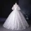 Flower Fairy Champagne Pearl Sequins Appliques Prom Dresses 2024 Ball Gown Off-The-Shoulder Puffy Short Sleeve Backless Floor-Length / Long Prom Formal Dresses