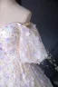 Flower Fairy Champagne Pearl Sequins Appliques Prom Dresses 2024 Ball Gown Off-The-Shoulder Puffy Short Sleeve Backless Floor-Length / Long Prom Formal Dresses